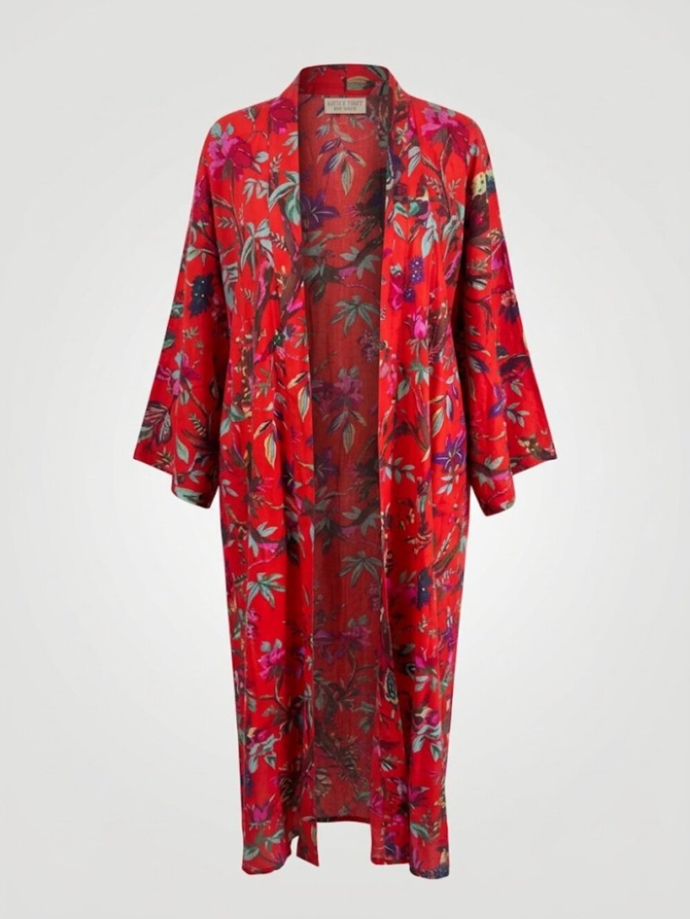 Little Tibet Boutique Red Floral Kimono Womens Lightweight Duster Cardigan Sz
